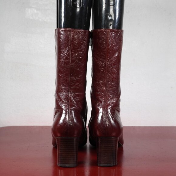 Women's Nine West Brown Leather Ankle High Low Heel Fashion Boots Booties 8 - Picture 6 of 9